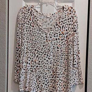 Finn & Grace Animal Print 3/4 Sleeve Blouse Women's Size S